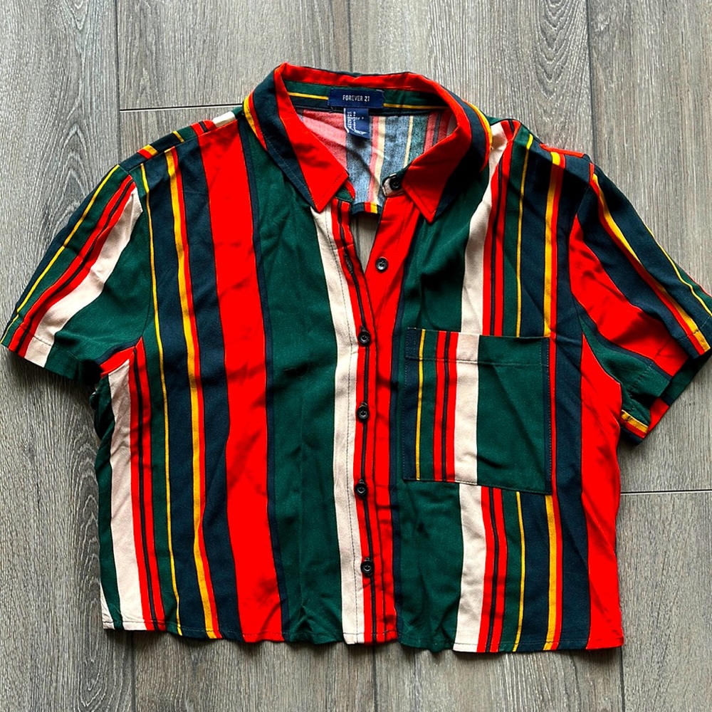 FOREVER 21 | Bold Striped Boxy Shirt with Open Back